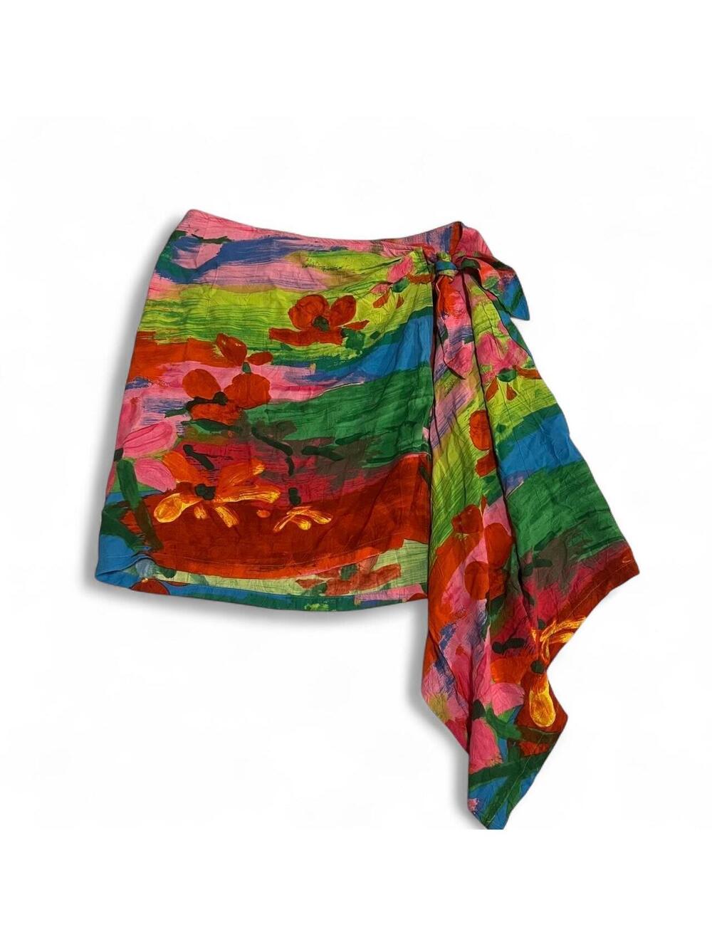 Vintage Jams World Rainbow Floral Wrap Skirt 80s 90s Hawaiian Rayon Large
